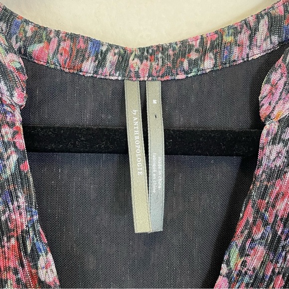Anthropologie Floral Metallic Pleated Surplice Peplum Blouse Size Medium - Picture 5 of 10